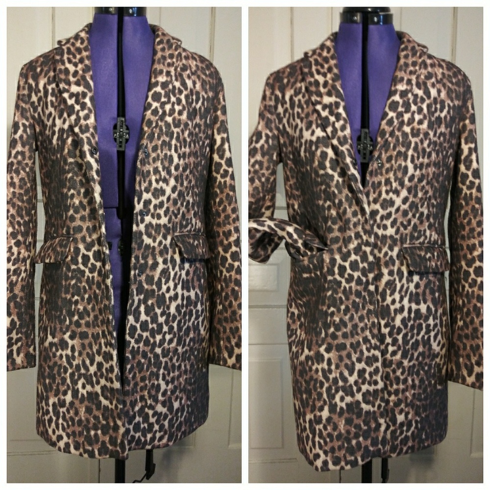 NY&Co leopard cheetah print long jacket coat